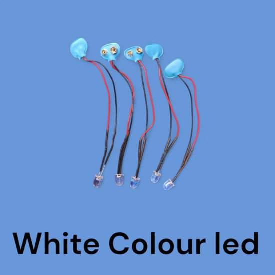 White Colour LED Lamp 10mm with 9V Battery Clip Connector (5 PCS Pack)