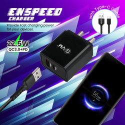 Mobile charger EVM-QC+PD P22 Enspeed Charger 22.5W QC+PD - EasySpares.in