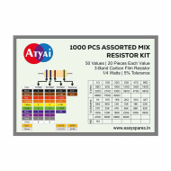 ATYAI 1000 pcs Assorted Mix Resistor Kit CFR 5%, 0.25W - 50 Values (20 pcs Each) 3 Color Band