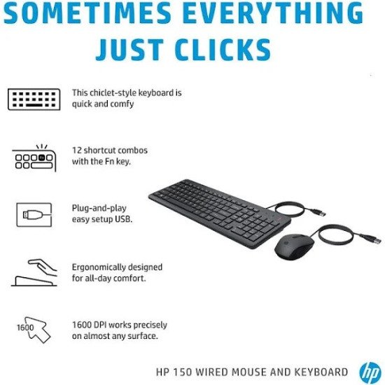 HP KM150 USB Wired Keyboard and Mouse Combo