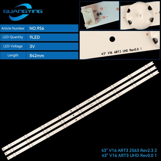 LED Backlight Strip for LG 43 Inch TV V16 ART3 2563 Rev2.3 9 LED (3 PCS Set)