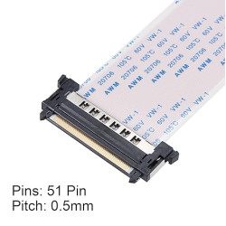 51 Pin FFC FPC LVDS Cable - 0.5mm Pitch, 450mm Flexible Flat Ribbon Cable for LCD Screen (opposite side contact pins)