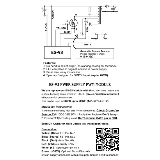 Es-93Th (12N65) / Es-93 Pwm Power Suply Repair Module With Mosfet