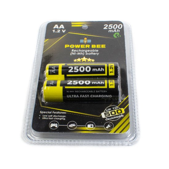 POWER BEE AA 1.2V 2500mAh Rechargeable (NI-MH) Battery Pack of 2 PCS