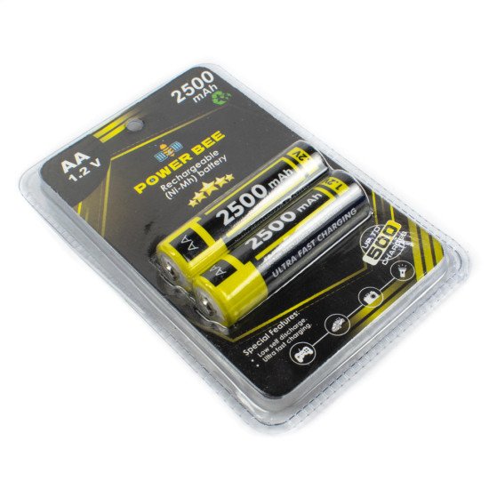 POWER BEE AA 1.2V 2500mAh Rechargeable (NI-MH) Battery Pack of 2 PCS