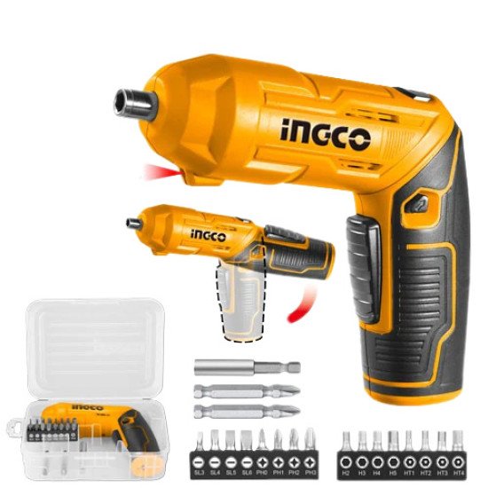 4V 240 RPM Electric INGCO Cordless Screwdriver 4 N.m with 18 PCS Bits and Holder 4V 240 RPM Electric INGCO Cordless Screwdriver 4 N.m with 18 PCS Bits and Holder