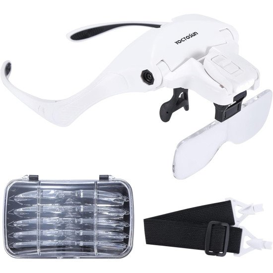 Rechargeable LED Eyeglasses Bracket Headband Interchangeable Magnifier