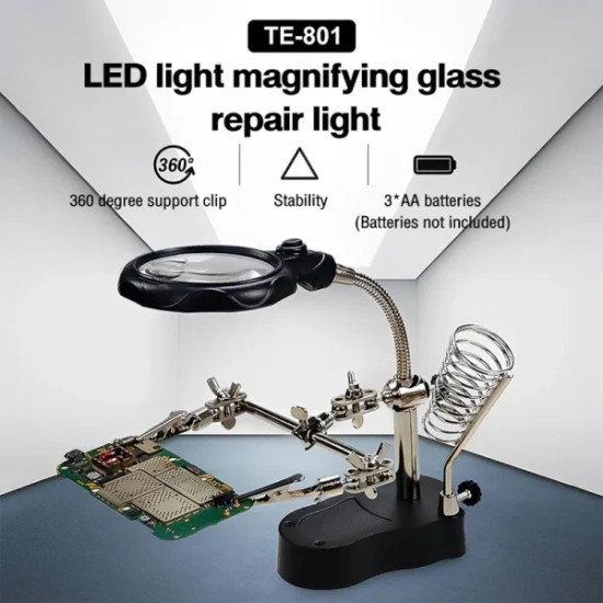 TE-801 Multi-Function LED Magnifier with PCB Soldering Iron Stand